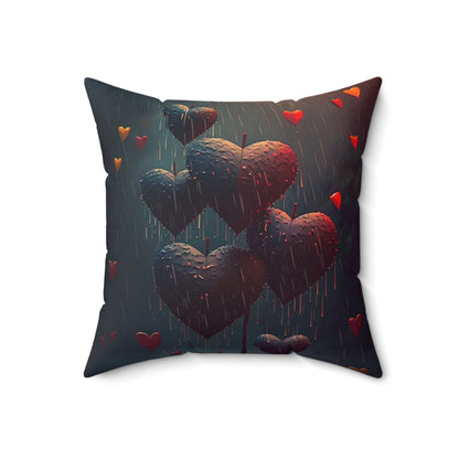 Raining Hearts Spun Polyester Square Pillow