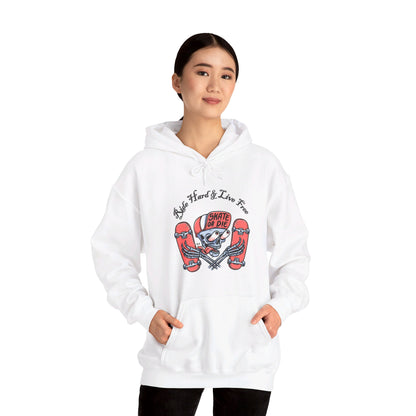 Skateboarding Skeleton Hoodie | Ride Hard Live Free Graphic Sweatshirt | Unique Skater Hoody Edgy Urban Skate Life Style Long Sleeve