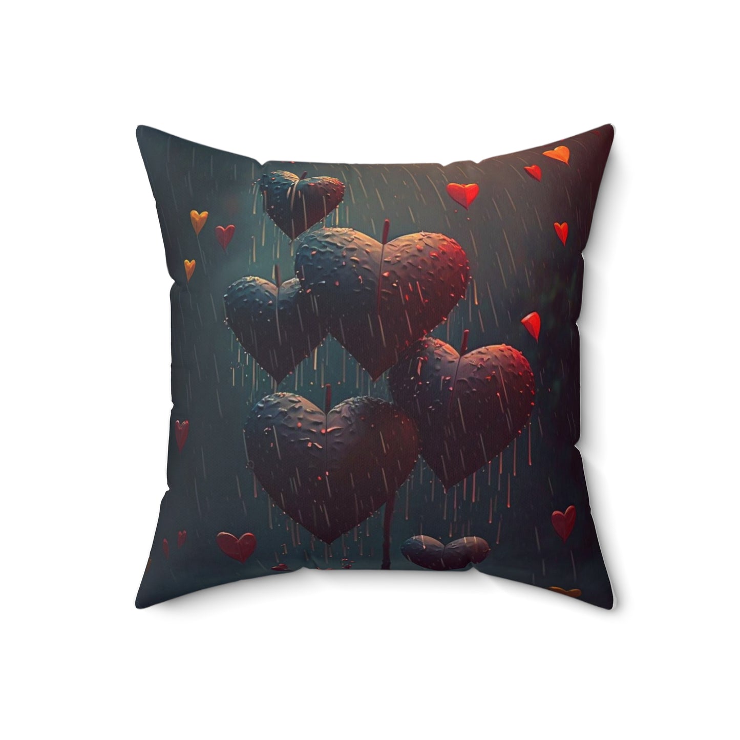 Raining Hearts Spun Polyester Square Pillow