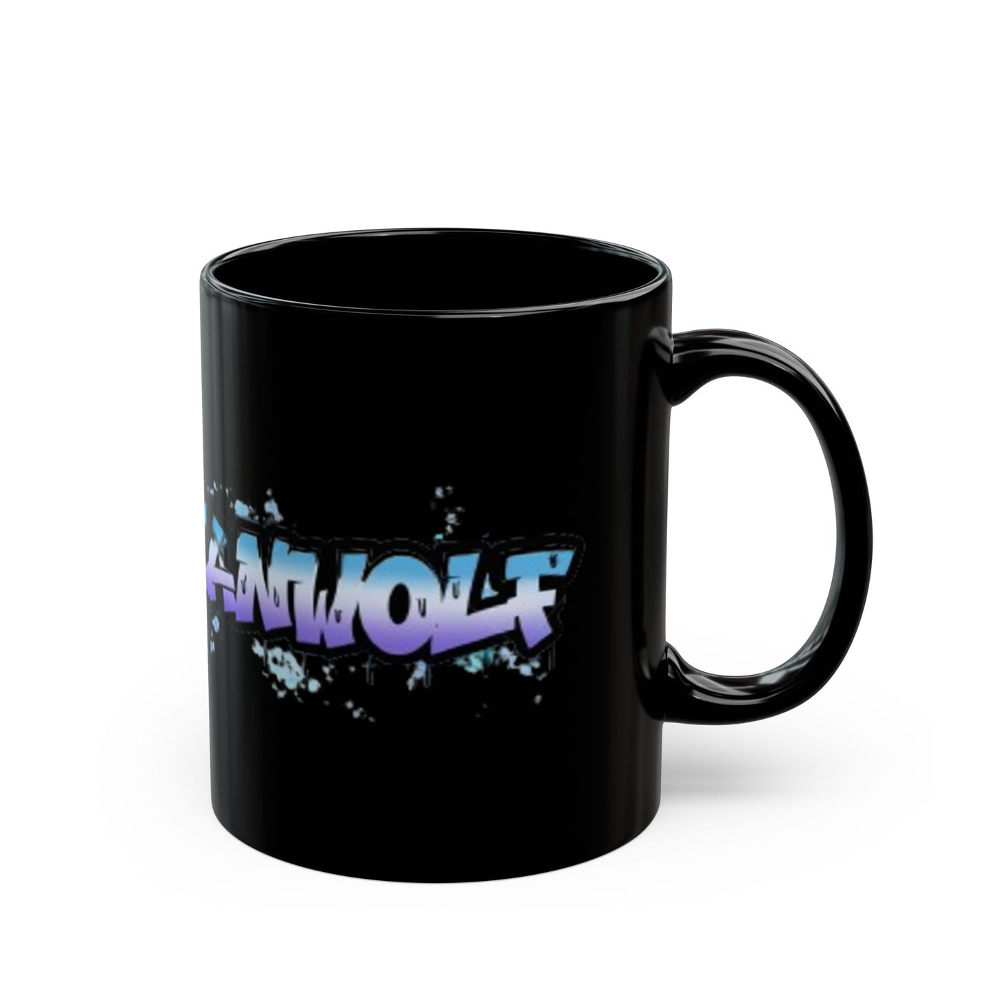 Americanwolf Blue & Purple Graphic Splatter Spotted Graffiti Black Glossy Coffee Mug