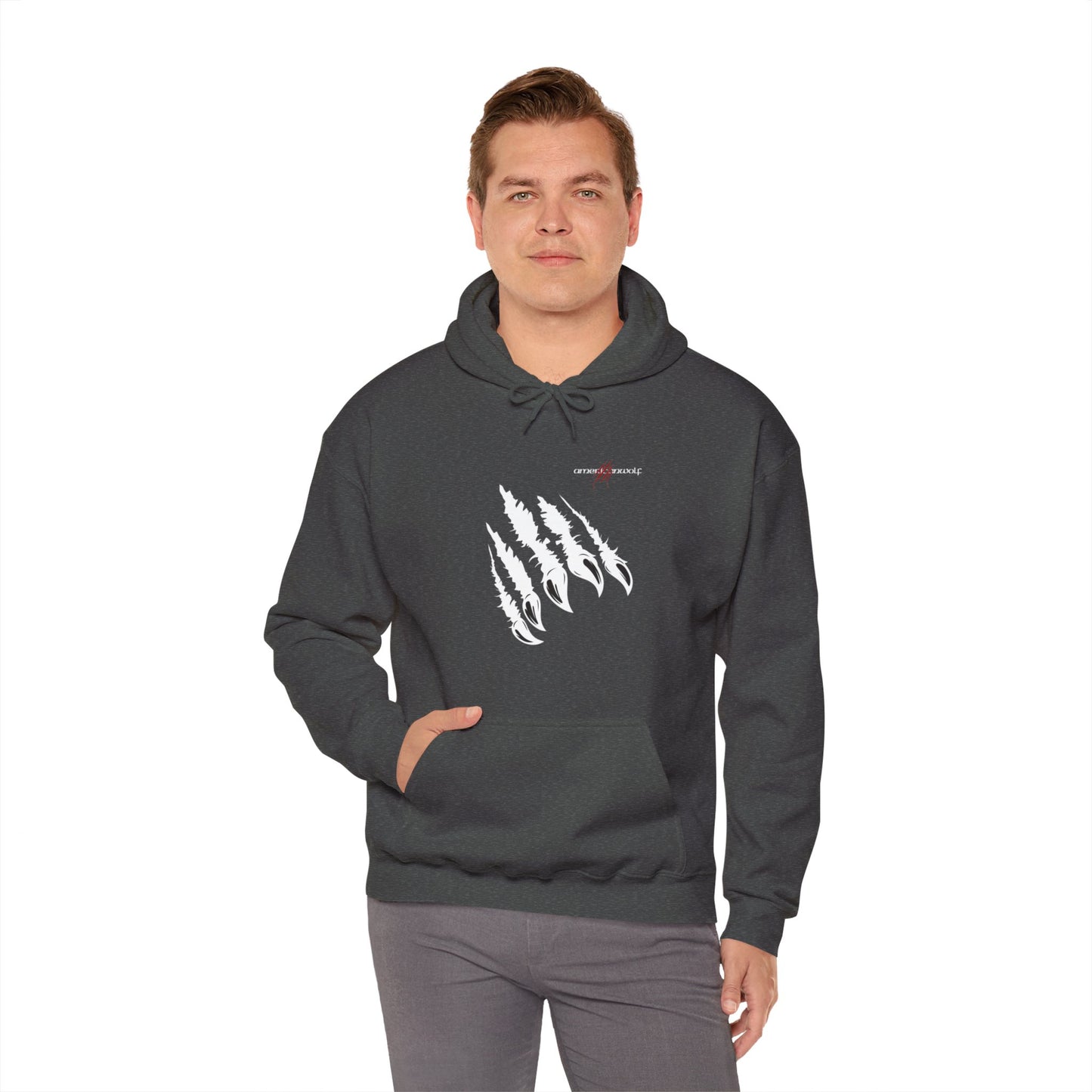 "White Claw Fury: 3D Scratch Marks Tear Through Black Hoodie"