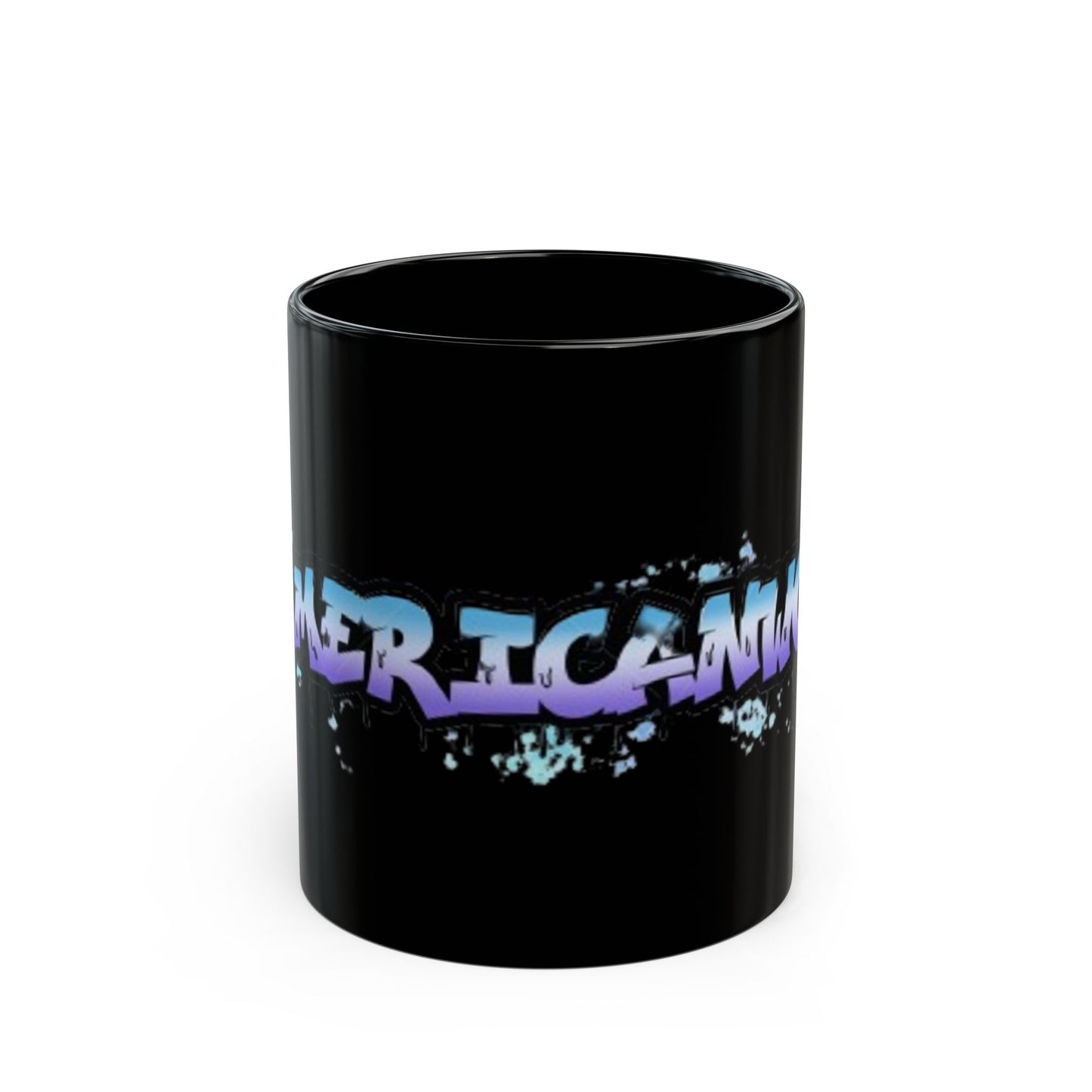 Americanwolf Blue & Purple Graphic Splatter Spotted Graffiti Black Glossy Coffee Mug