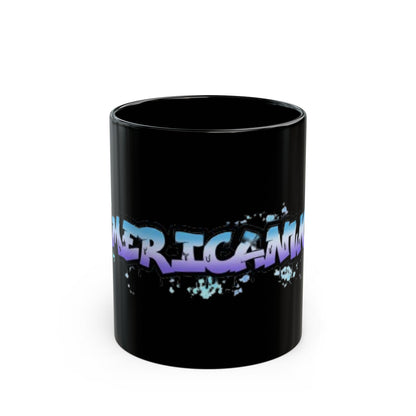 Americanwolf Blue & Purple Graphic Splatter Spotted Graffiti Black Glossy Coffee Mug