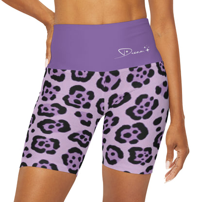 High Waisted Light Purple Leopard Women's  Yoga Workout Shorts