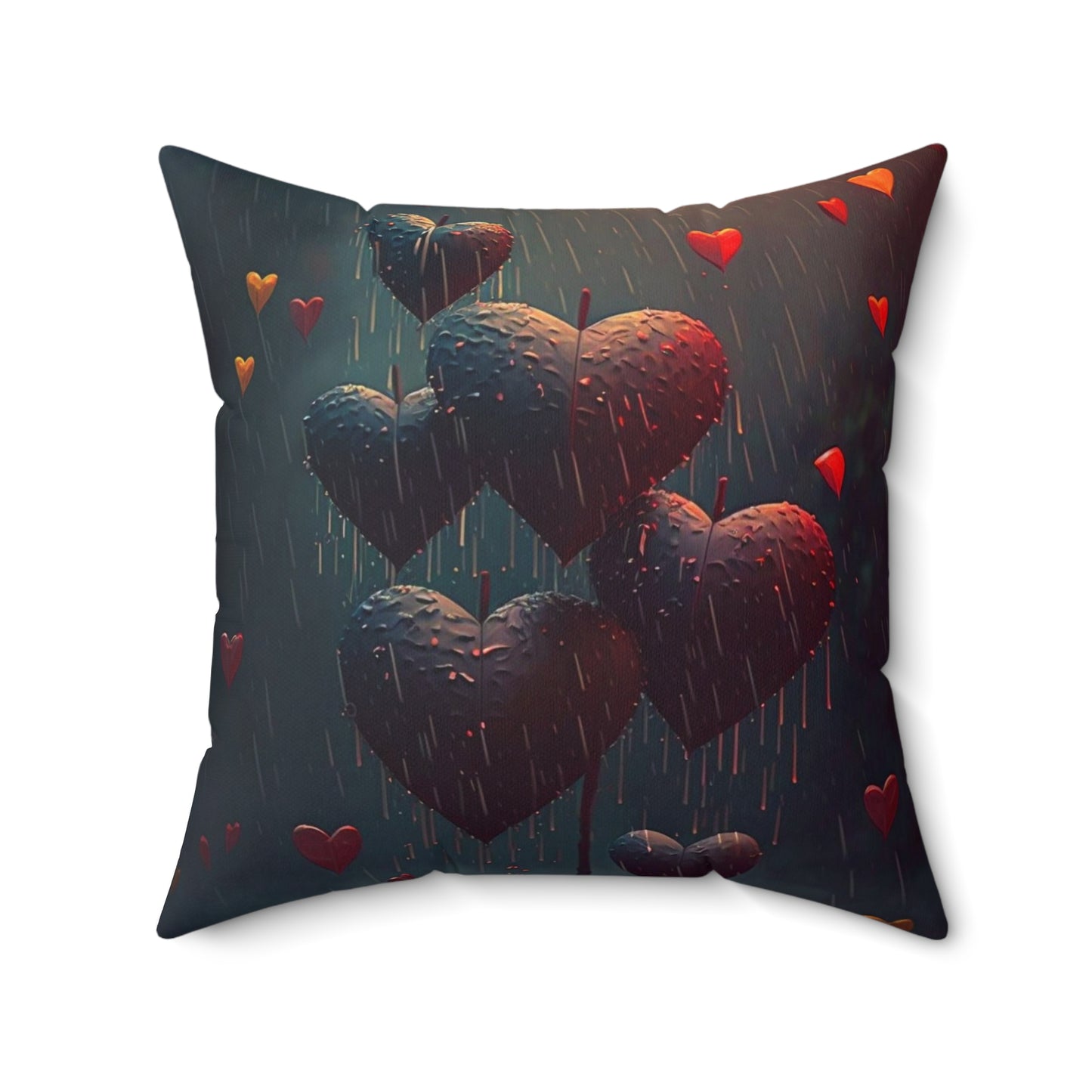 Raining Hearts Spun Polyester Square Pillow