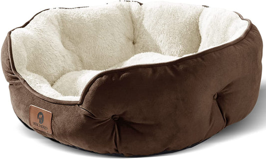 "20-Inch Small Pet Bed for Dogs and Cats, Extra Soft, Machine Washable with Anti-Slip Water-Resistant Oxford Bottom, Brown"