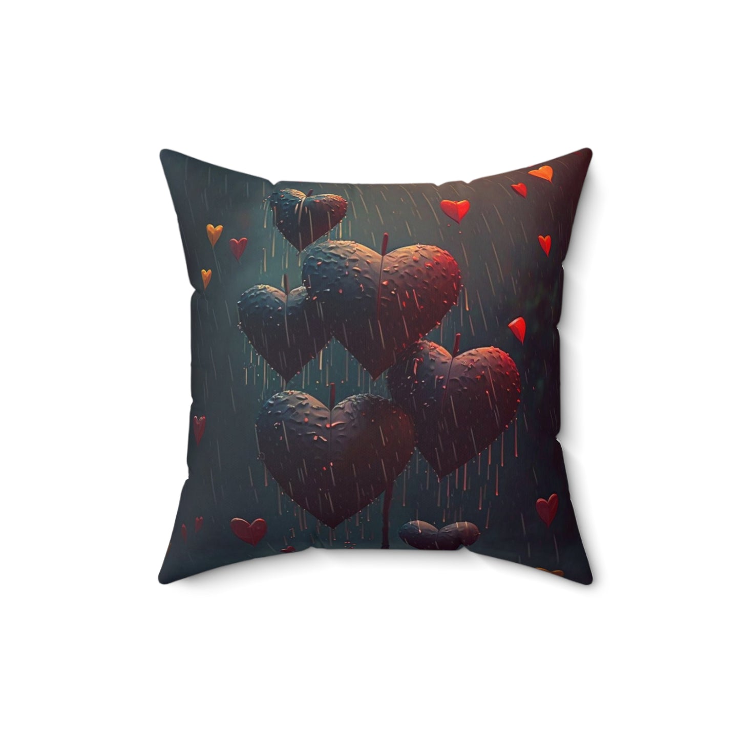 Raining Hearts Spun Polyester Square Pillow