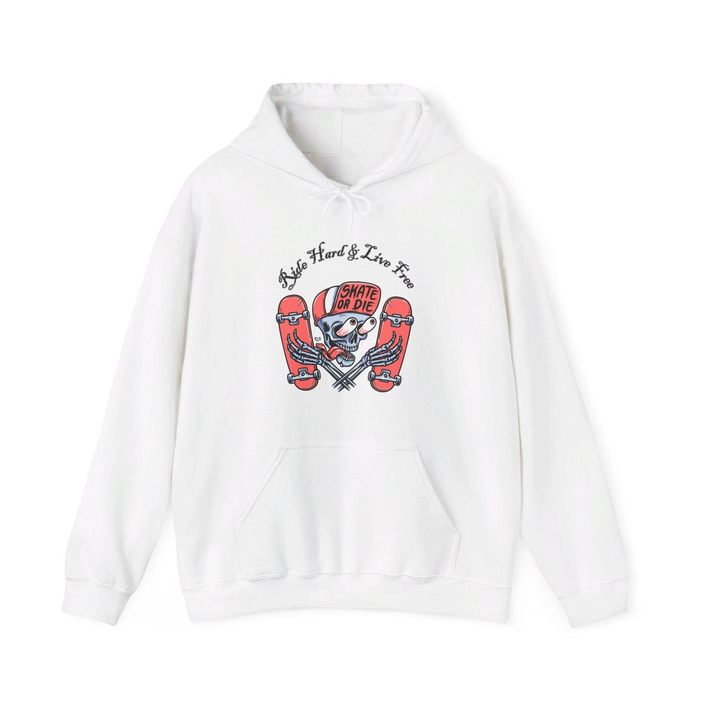 Skateboarding Skeleton Hoodie | Ride Hard Live Free Graphic Sweatshirt | Unique Skater Hoody Edgy Urban Skate Life Style Long Sleeve