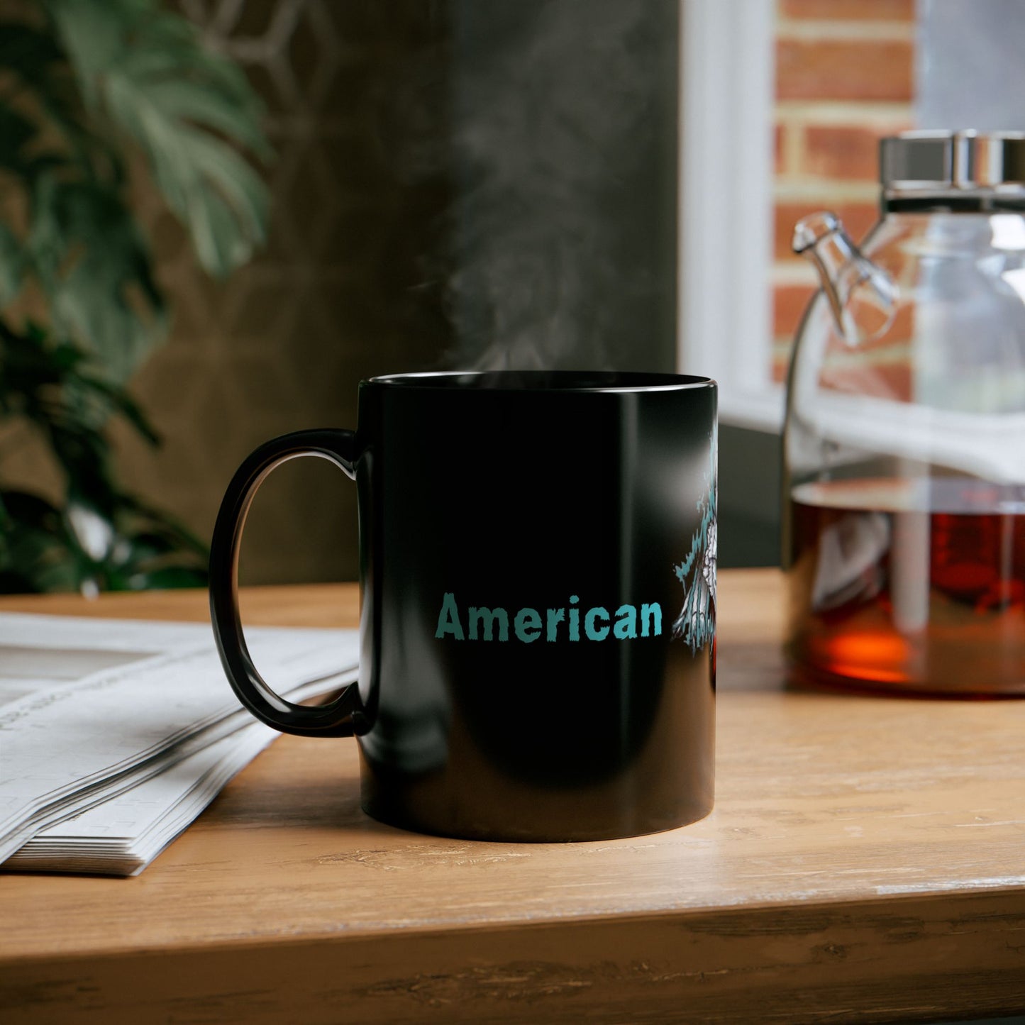 A Fearless Wild Americanwolf Glossy Black Coffee Mug