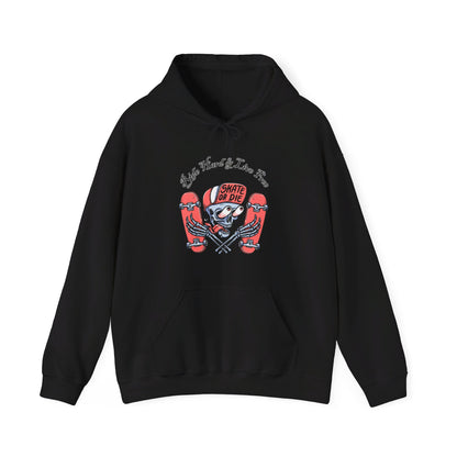 Skateboarding Skeleton Hoodie | Ride Hard Live Free Graphic Sweatshirt | Unique Skater Hoody Edgy Urban Skate Life Style Long Sleeve