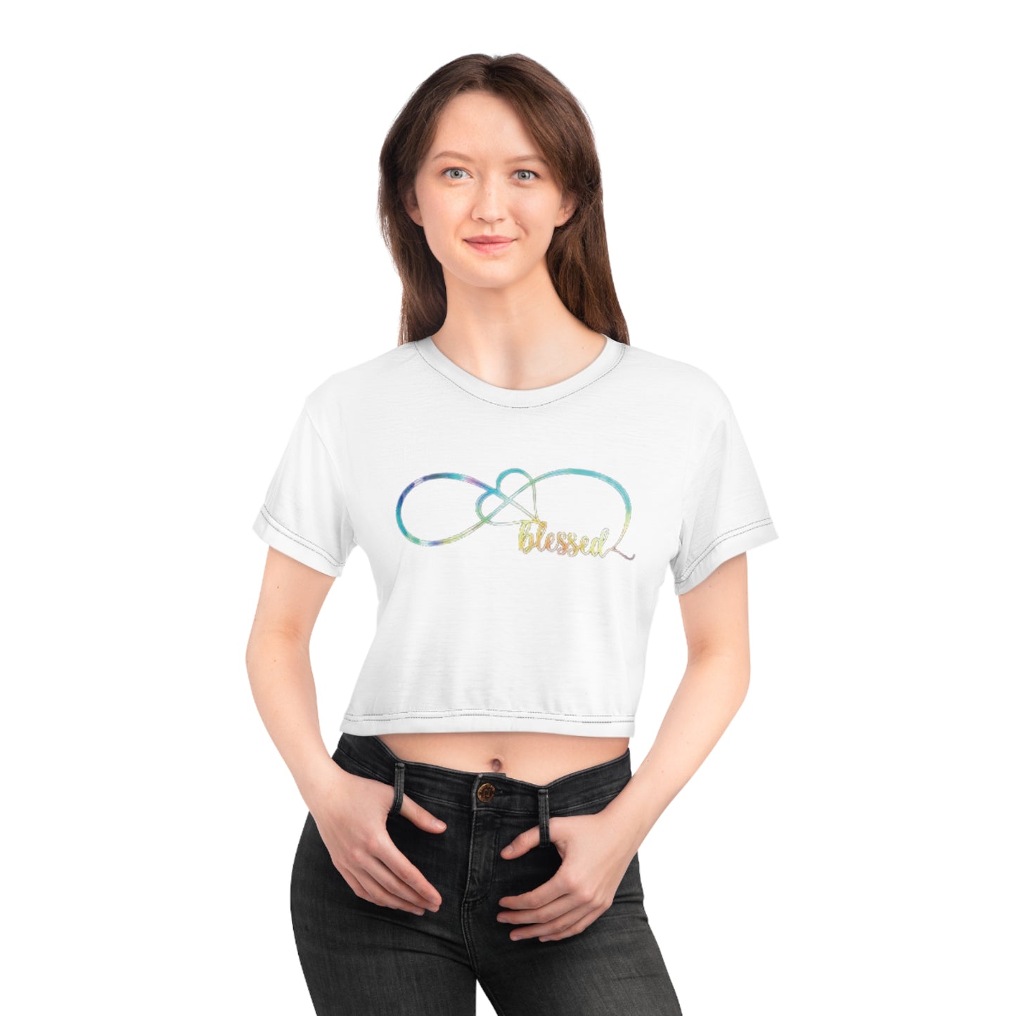 "Embrace the Message Wear Your Blessed Fashion with Purpose Clothe Yourself in Positivity Express Your Values through Style Infinity Crop Top Shirt That Speaks Volumes"