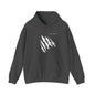 "White Claw Fury: 3D Scratch Marks Tear Through Black Hoodie"