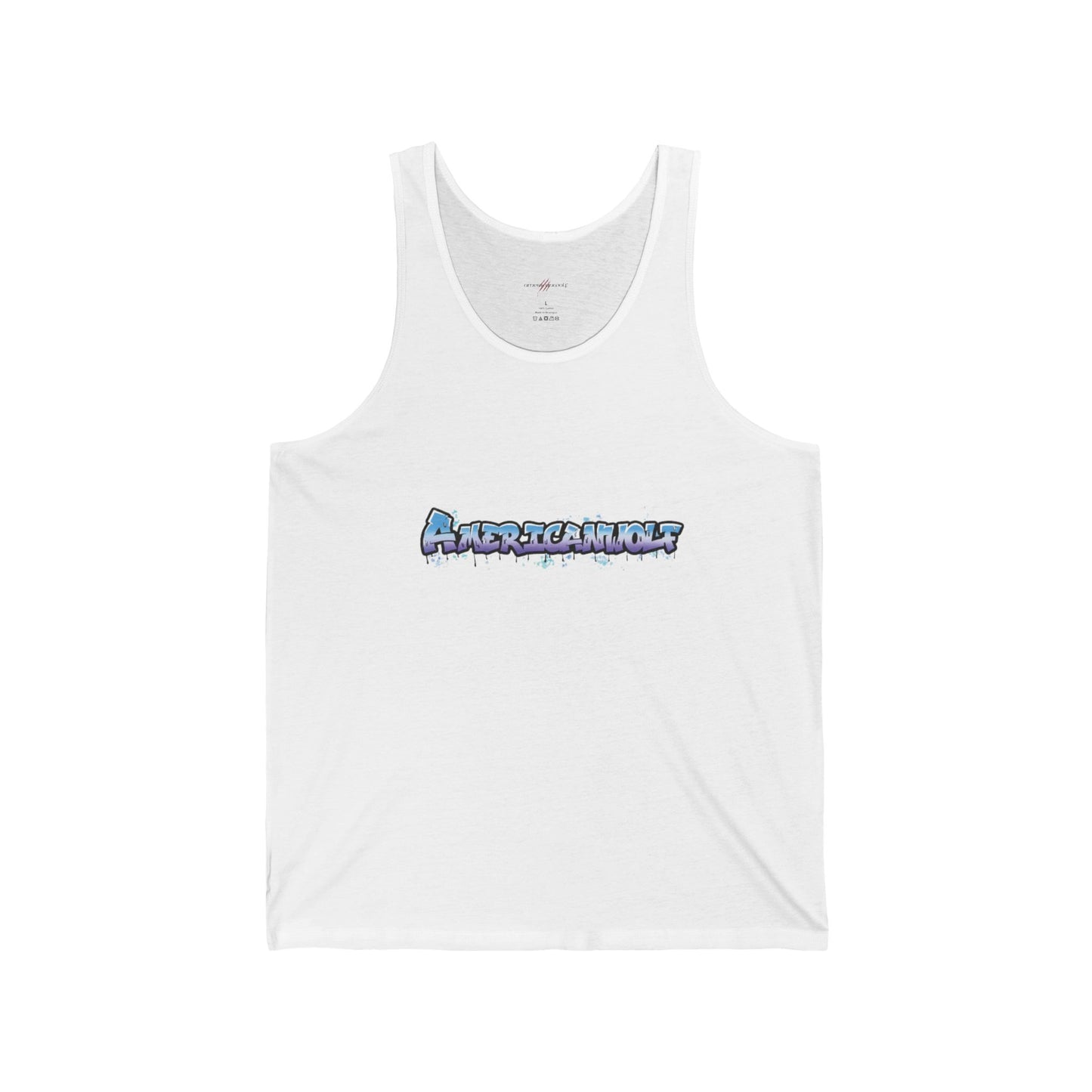 "AmericanWolf: Graffiti Fusion in Blue and Purple Tank Top