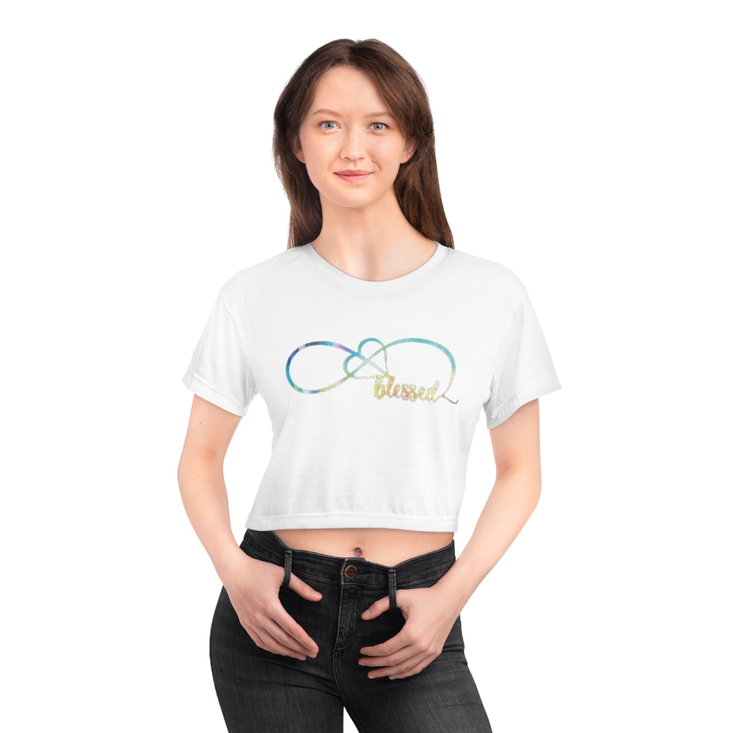 "Embrace the Message Wear Your Blessed Fashion with Purpose Clothe Yourself in Positivity Express Your Values through Style Infinity Crop Top Shirt That Speaks Volumes"