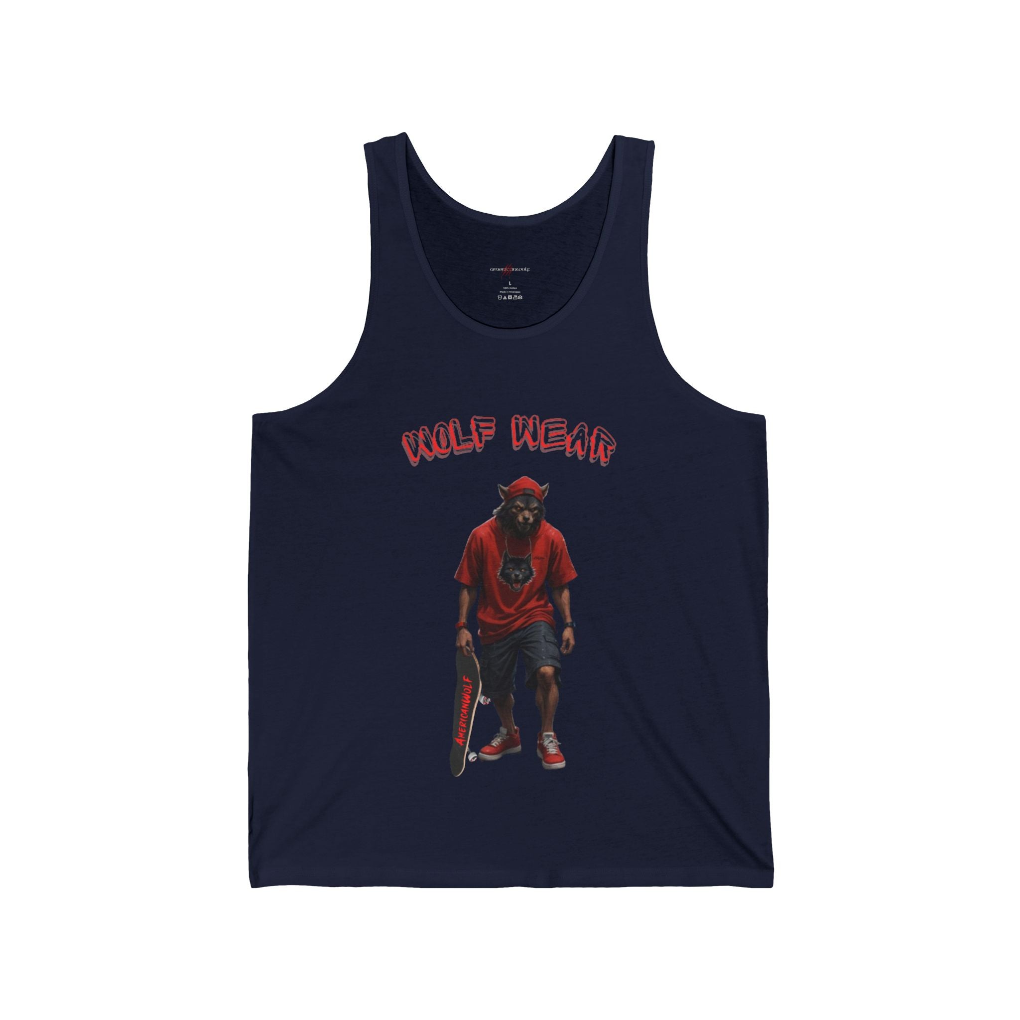 Wolf Wear Showcasing AmericanWolf Skateboard Style on a Fierce Tank Top