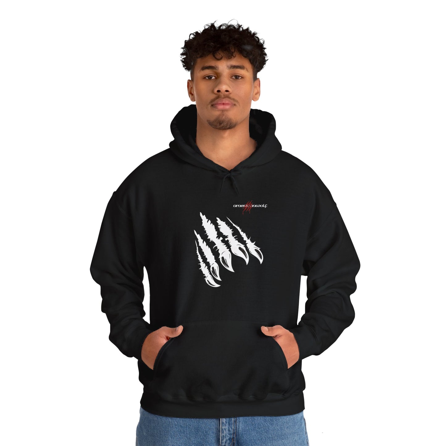 "White Claw Fury: 3D Scratch Marks Tear Through Black Hoodie"