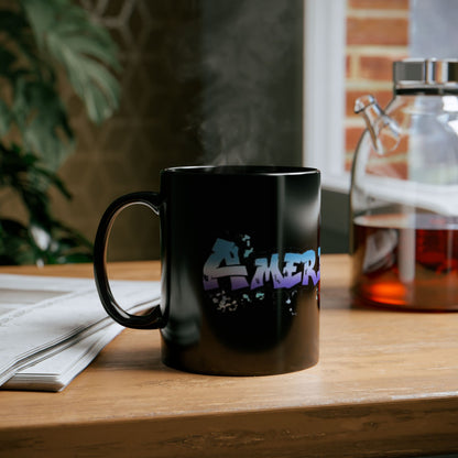 Americanwolf Blue & Purple Graphic Splatter Spotted Graffiti Black Glossy Coffee Mug