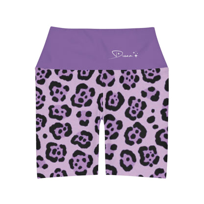 High Waisted Light Purple Leopard Women's  Yoga Workout Shorts