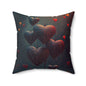 Raining Hearts Spun Polyester Square Pillow