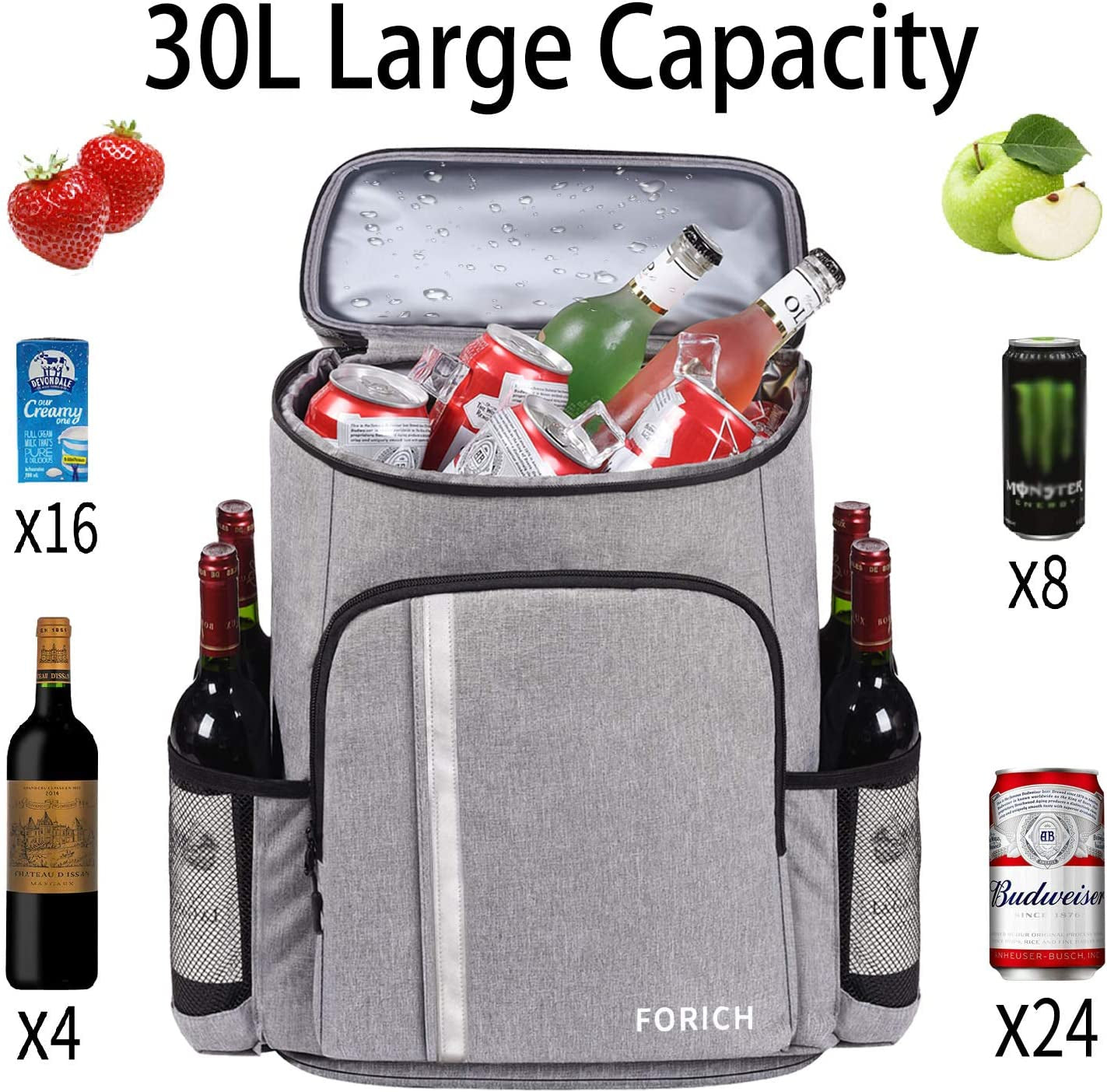 "Leakproof Insulated Waterproof Backpack Cooler Bag: Lightweight Soft Beach Cooler Backpack for Men and Women, Ideal for Work Lunches, Picnics, Camping, Hiking - Fits 30 Cans"