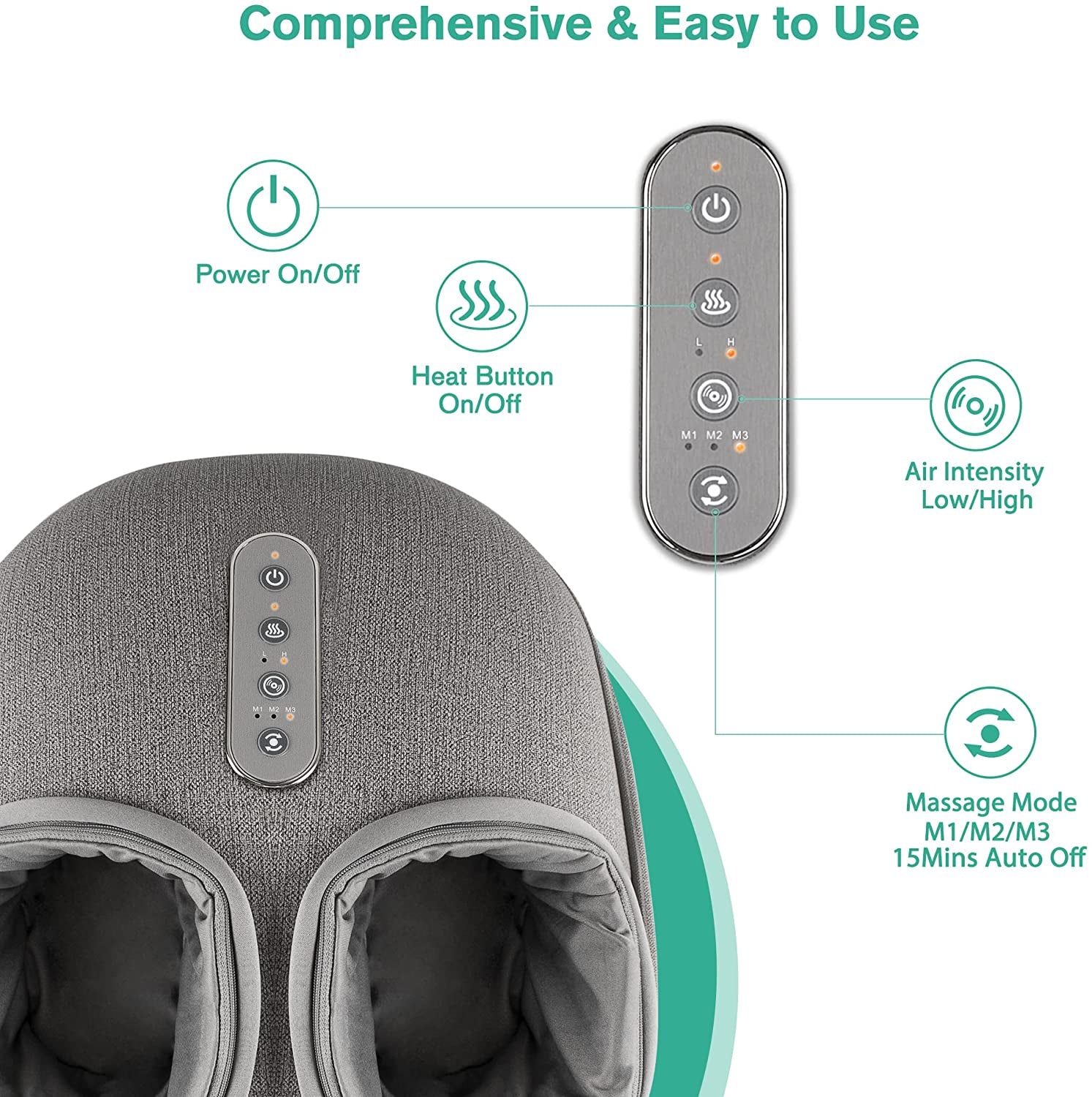 Shiatsu Foot Massager Machine with Heat, Deep Kneading Rolling Pressure - Gray