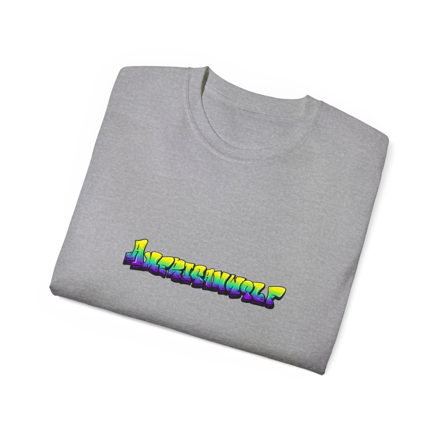 Vivid Meltdown: Yellow, Green, and Purple Drip Graffiti" Americanwolf Tee Shirt