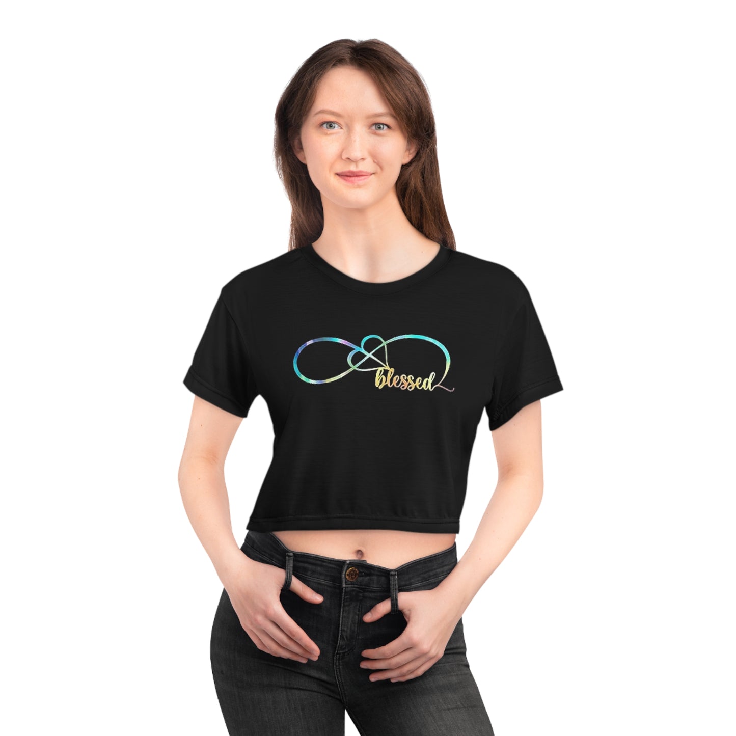 "Embrace the Message Wear Your Blessed Fashion with Purpose Clothe Yourself in Positivity Express Your Values through Style Infinity Crop Top Shirt That Speaks Volumes"