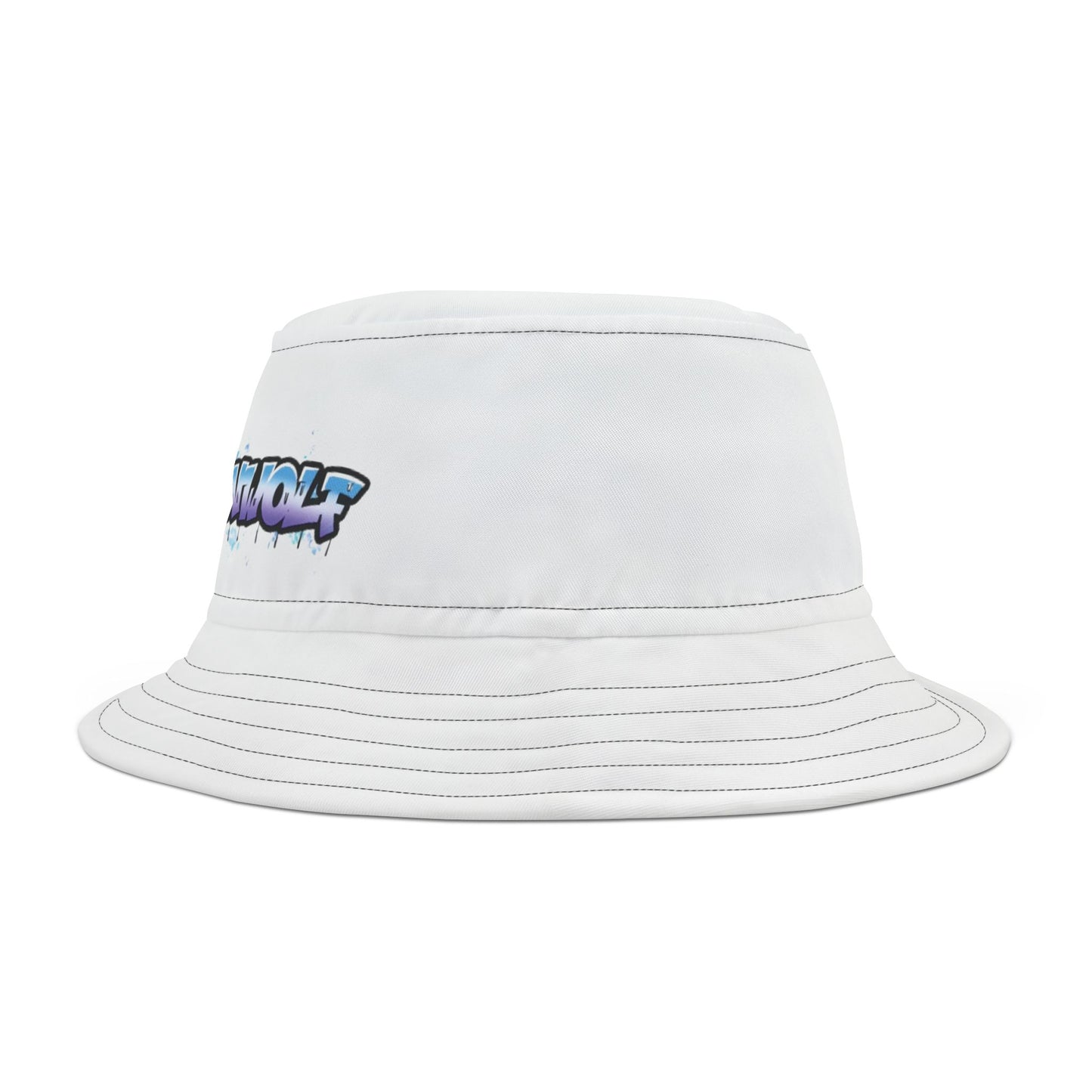 "Melting Dreams: AmericanWolf in Blue and Purple Graffiti Bucket Hat"