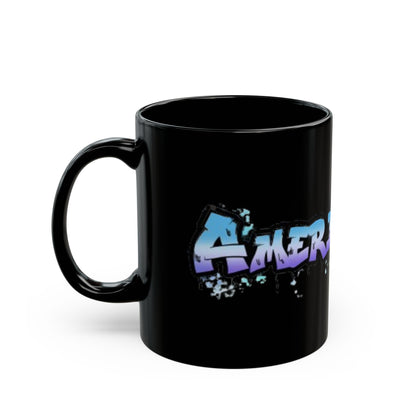 Americanwolf Blue & Purple Graphic Splatter Spotted Graffiti Black Glossy Coffee Mug