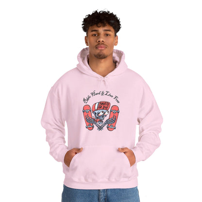 Skateboarding Skeleton Hoodie | Ride Hard Live Free Graphic Sweatshirt | Unique Skater Hoody Edgy Urban Skate Life Style Long Sleeve