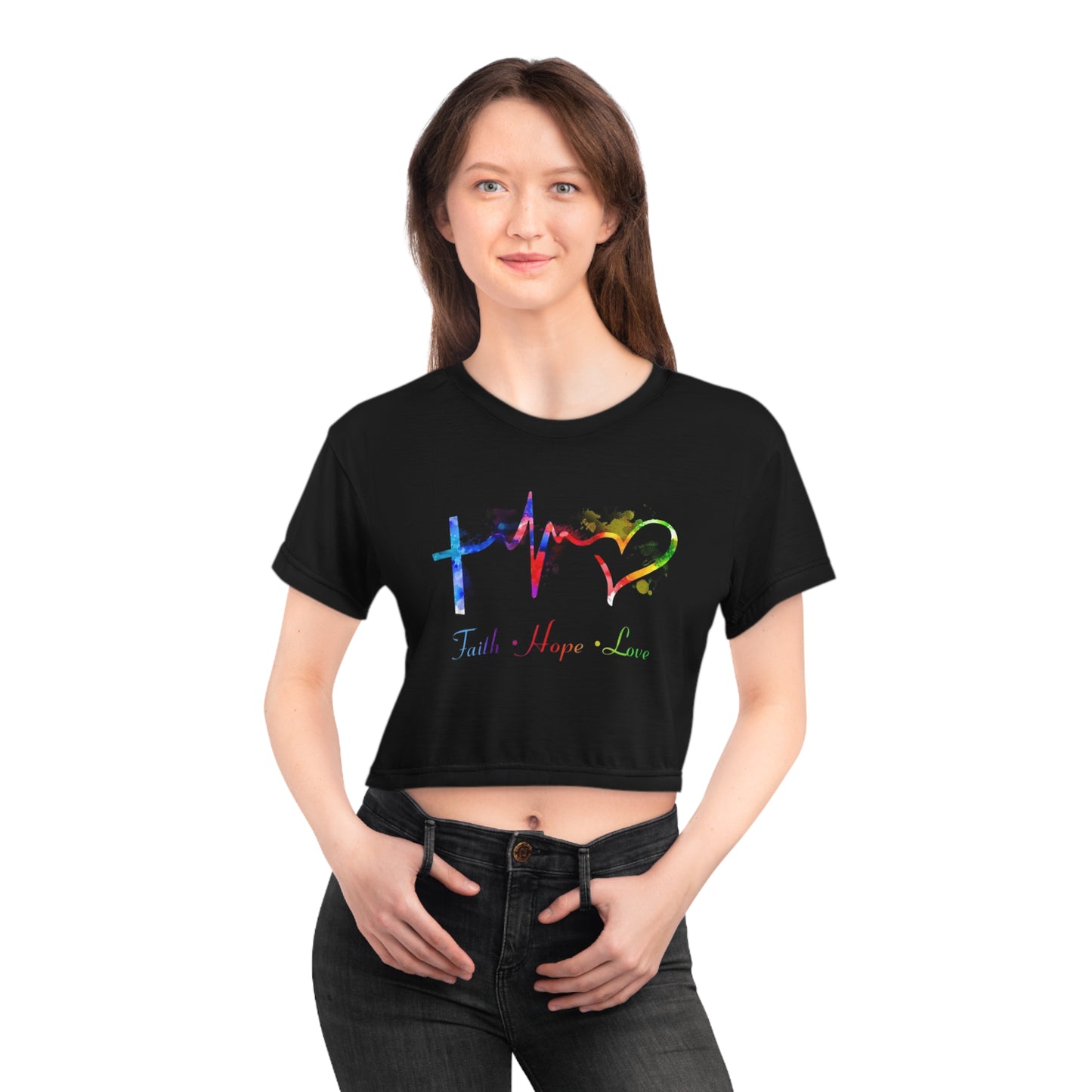 "Embrace the Message Wear Your Beliefs Fashion with Purpose Clothe Yourself in Positivity Express Your Values through Style Faith, Hope, Love Crop Top Shirt That Speaks Volumes"