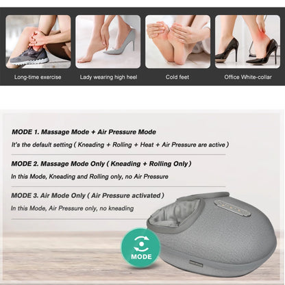 Shiatsu Foot Massager Machine with Heat, Deep Kneading Rolling Pressure - Gray