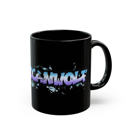 Americanwolf Blue & Purple Graphic Splatter Spotted Graffiti Black Glossy Coffee Mug