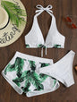 "Leaf Print Bikini Set with Shorts: Fashionable Summer Beach Swimsuit for Women's Wardrobe"