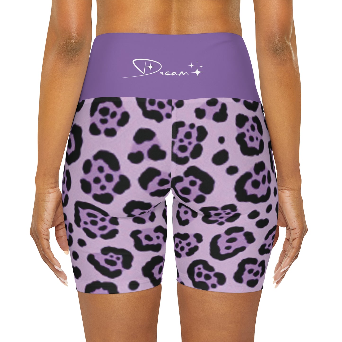 High Waisted Light Purple Leopard Women's  Yoga Workout Shorts