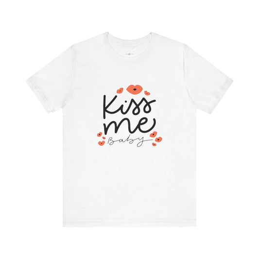 Women's Kiss Me Baby Valentine Jersey Short Sleeve Tee