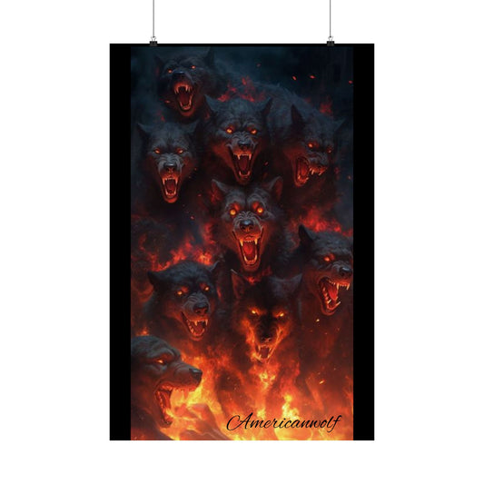 Pack With Wolves In burning Fire Man Cave Poster