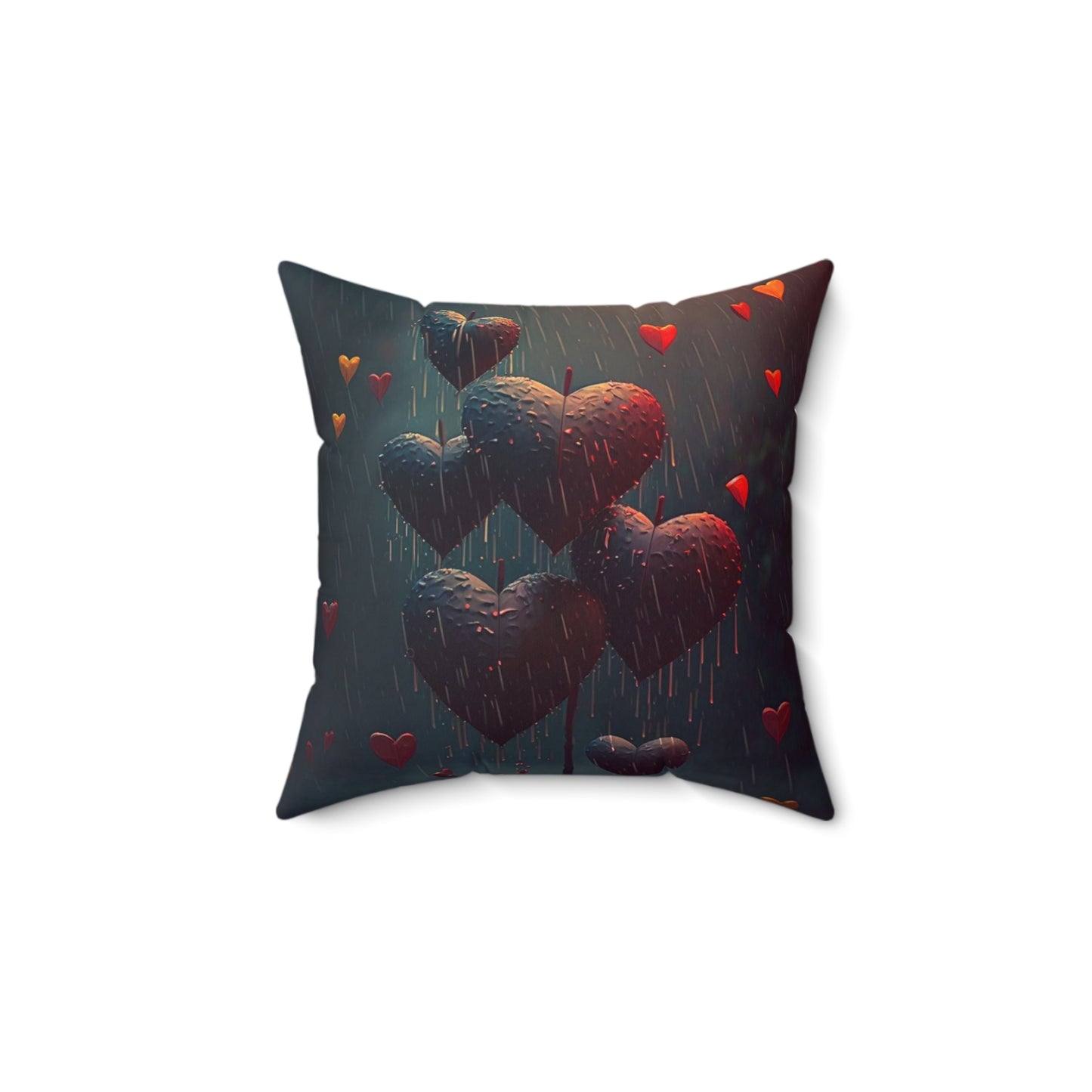 Raining Hearts Spun Polyester Square Pillow