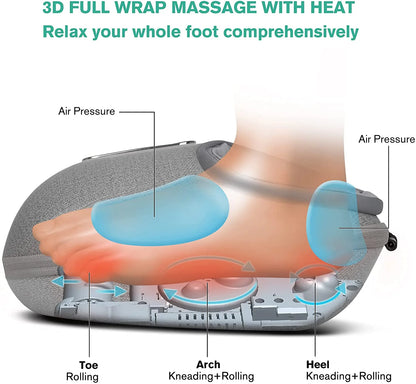 Shiatsu Foot Massager Machine with Heat, Deep Kneading Rolling Pressure - Gray