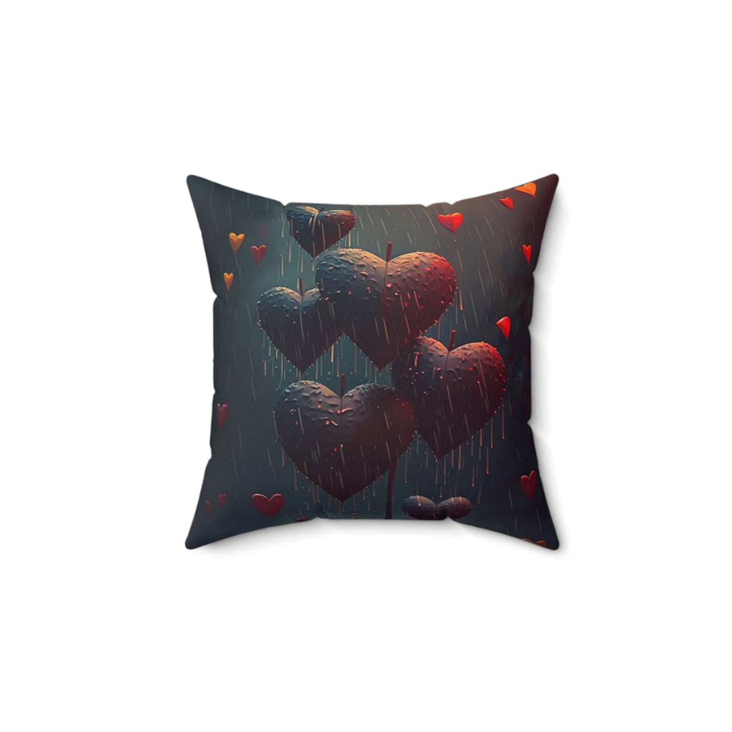 Raining Hearts Spun Polyester Square Pillow