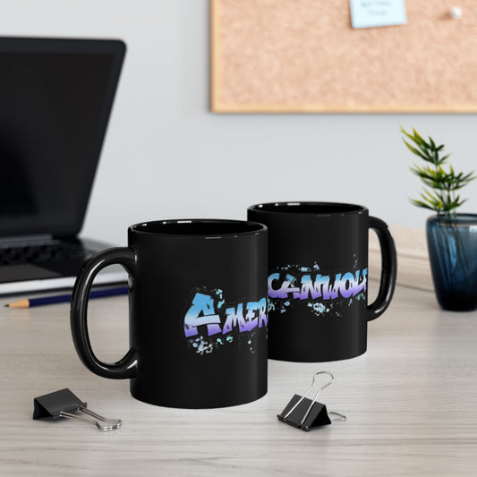 Americanwolf Blue & Purple Graphic Splatter Spotted Graffiti Black Glossy Coffee Mug