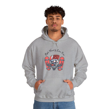 Skateboarding Skeleton Hoodie | Ride Hard Live Free Graphic Sweatshirt | Unique Skater Hoody Edgy Urban Skate Life Style Long Sleeve