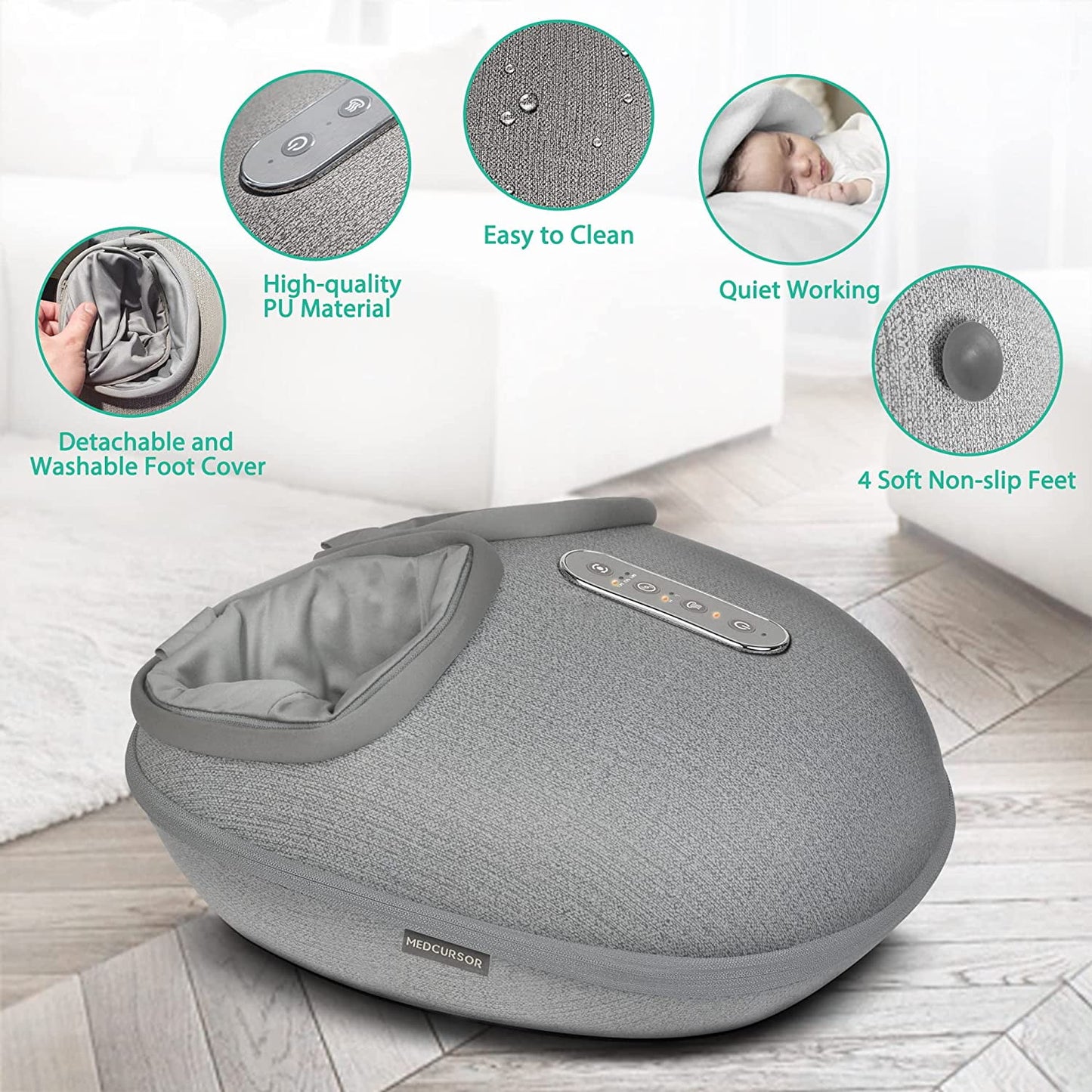 Shiatsu Foot Massager Machine with Heat, Deep Kneading Rolling Pressure - Gray