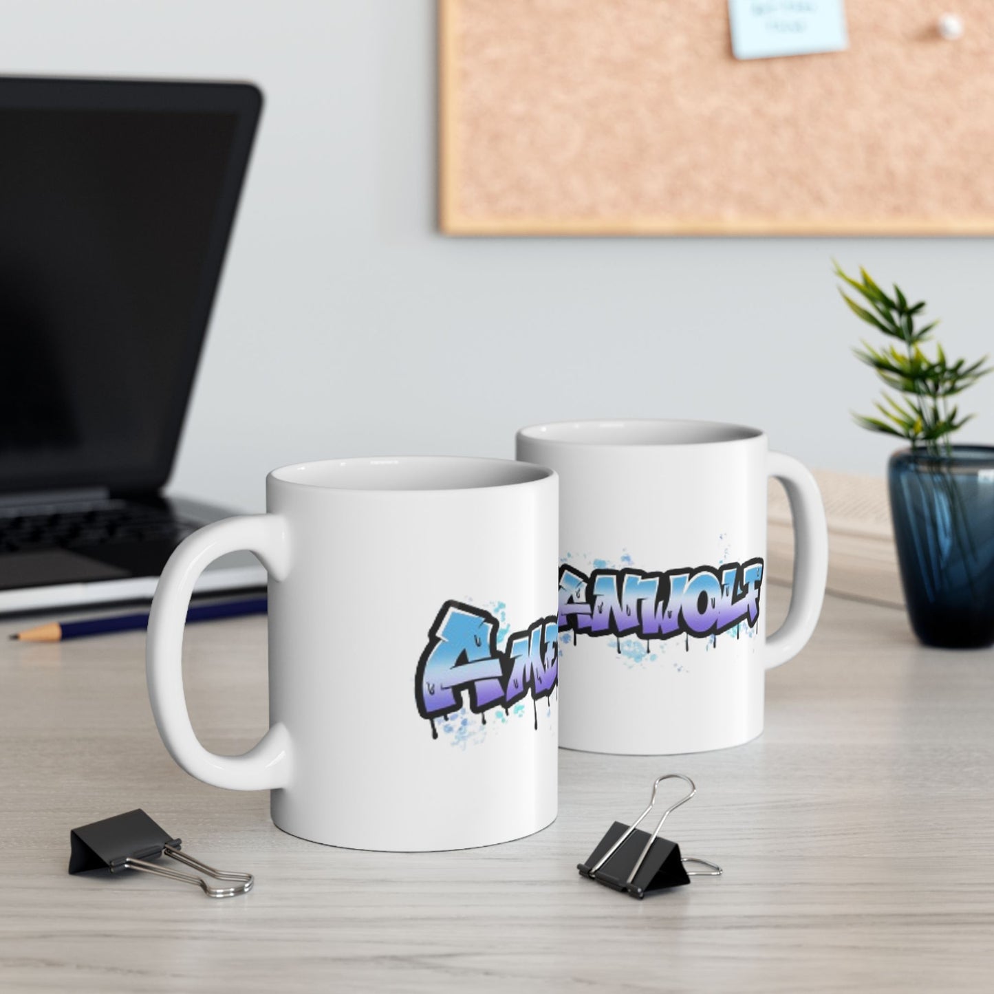 Blue & Purple Americanwolf Edgy Graphic Graffiti Splatter Spots Coffee Mug