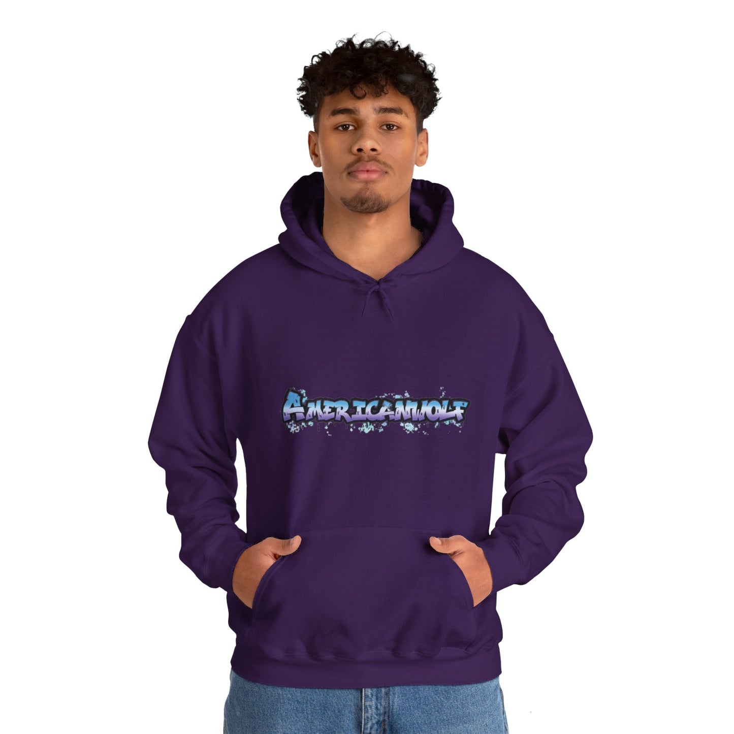 "AmericanWolf: Graffiti Style in Blue and Purple - Hoodie Edition"