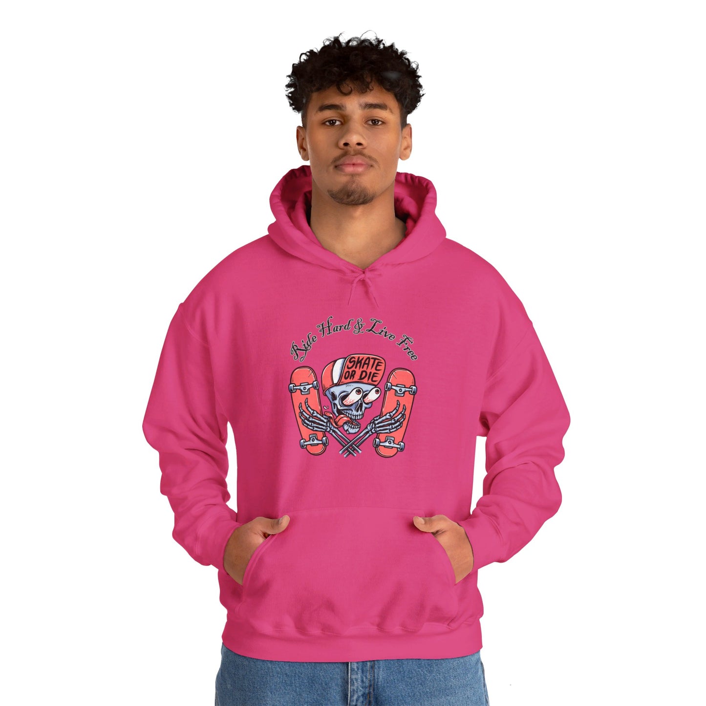 Skateboarding Skeleton Hoodie | Ride Hard Live Free Graphic Sweatshirt | Unique Skater Hoody Edgy Urban Skate Life Style Long Sleeve