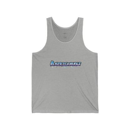 "AmericanWolf: Graffiti Fusion in Blue and Purple Tank Top