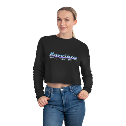 "AmericanWolf: Graffiti Style in Blue and Purple - Fleece Crop Top Edition"