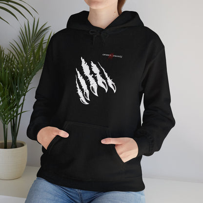 "White Claw Fury: 3D Scratch Marks Tear Through Black Hoodie"