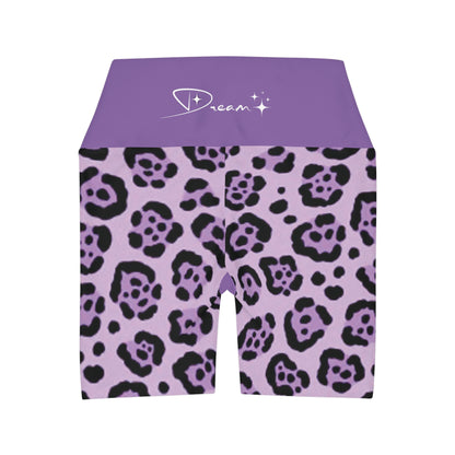 High Waisted Light Purple Leopard Women's  Yoga Workout Shorts